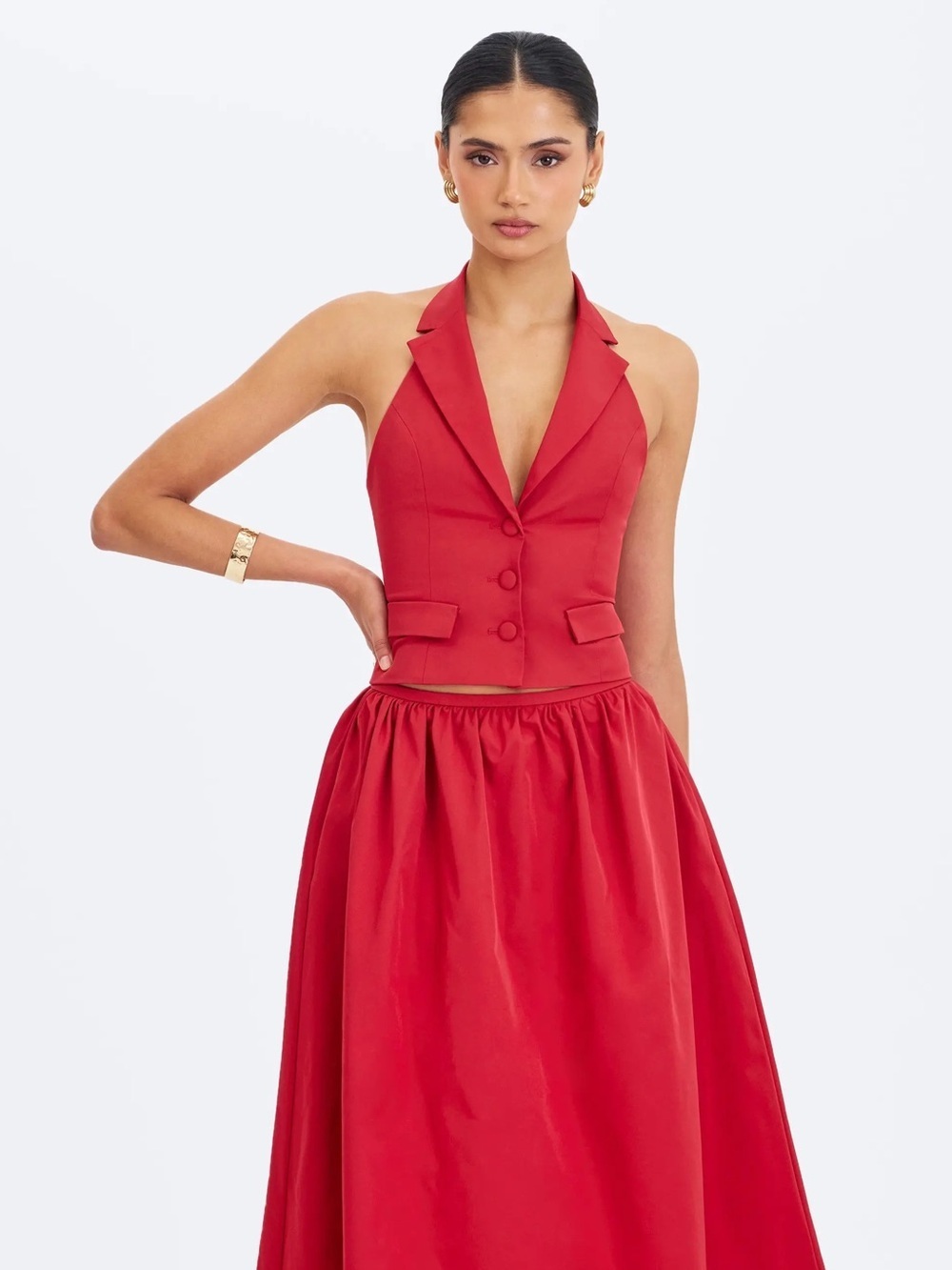 Miss Circle Ursula Halter Single Breasted Lapel Top - Picture 4 of 5